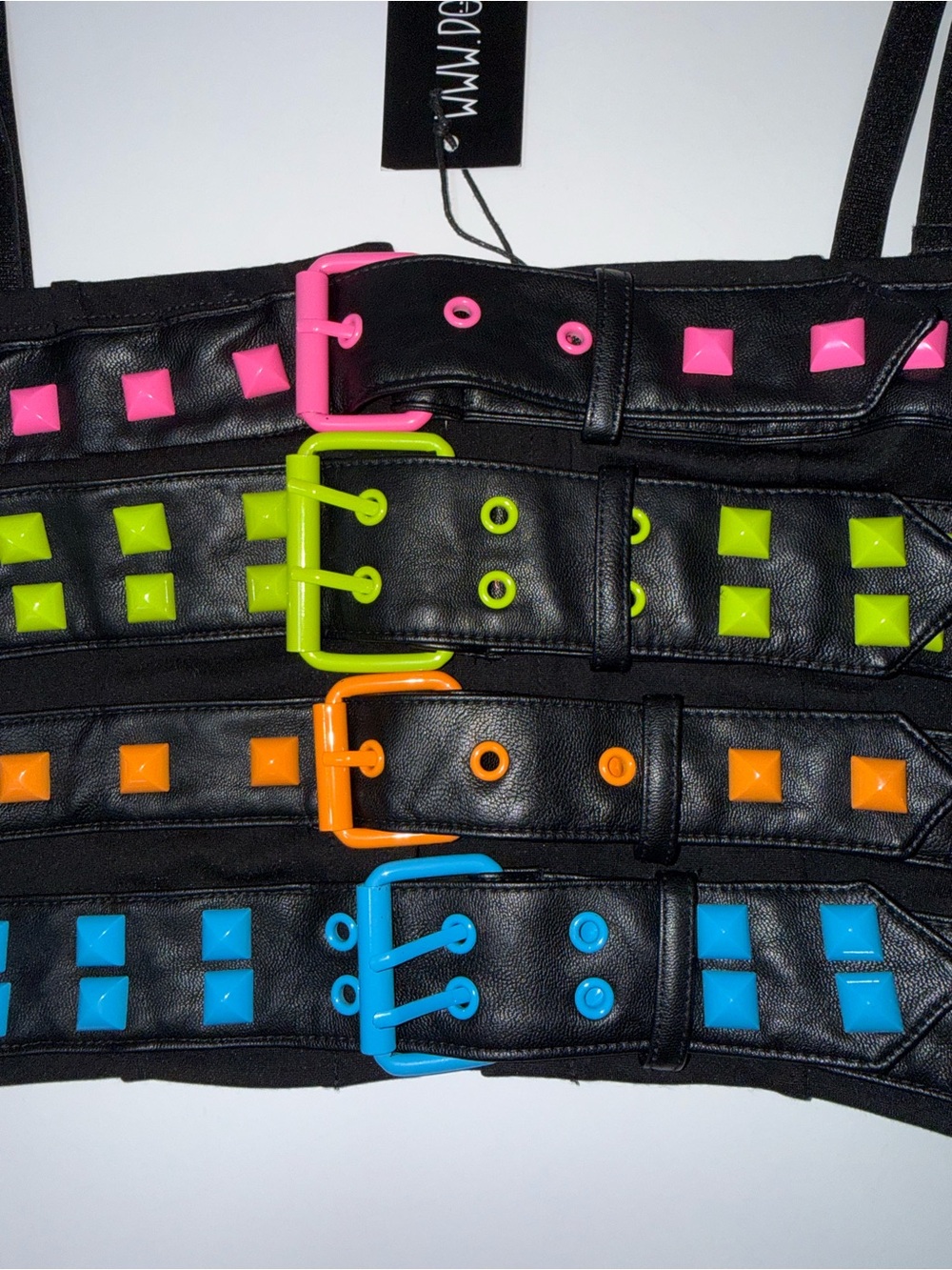 NWT Dolls Kill Current Mood Damage Control Buckle Crop Top Neon Studded Belt - Picture 4 of 8